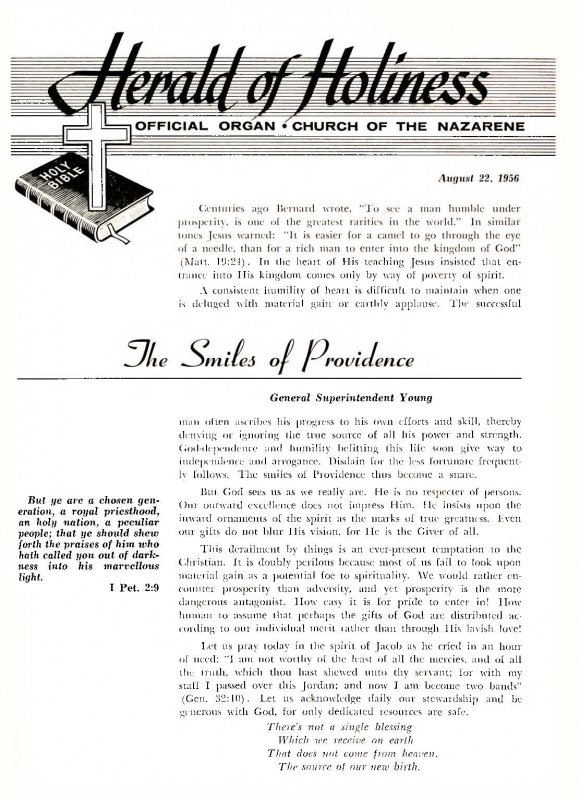 Title Page of Herald of Holiness - August 22, 1956