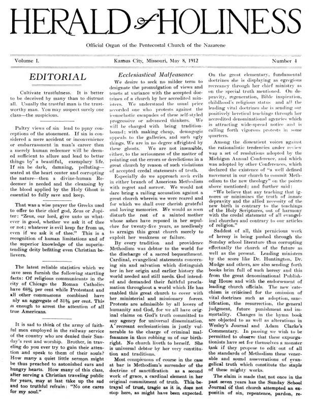 Title Page of Herald of Holiness - May 8, 1912.