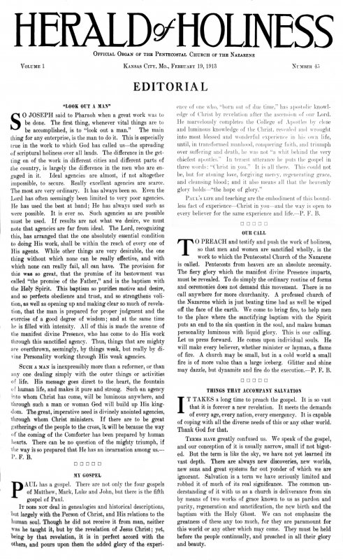 Title Page of Herald of Holiness - February 19, 1913