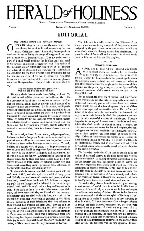 Title Page of Herald of Holiness - August 13, 1913