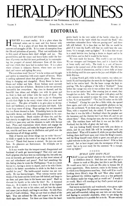 Title Page of Herald of Holiness - October 8, 1913