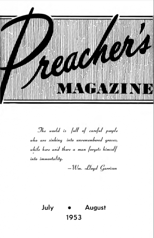 Title Page of Preacher's Magazine July/Aug 1953