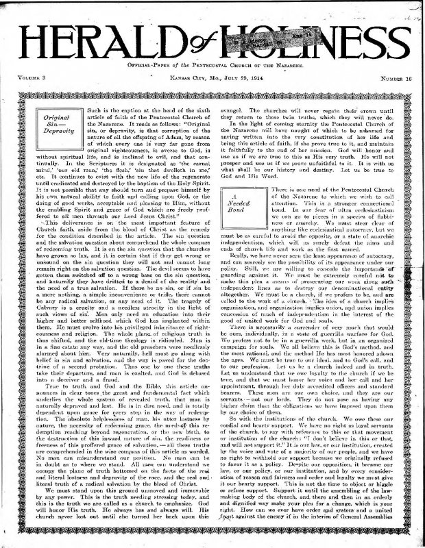 Title Page of Herald of Holiness - July 29, 1914