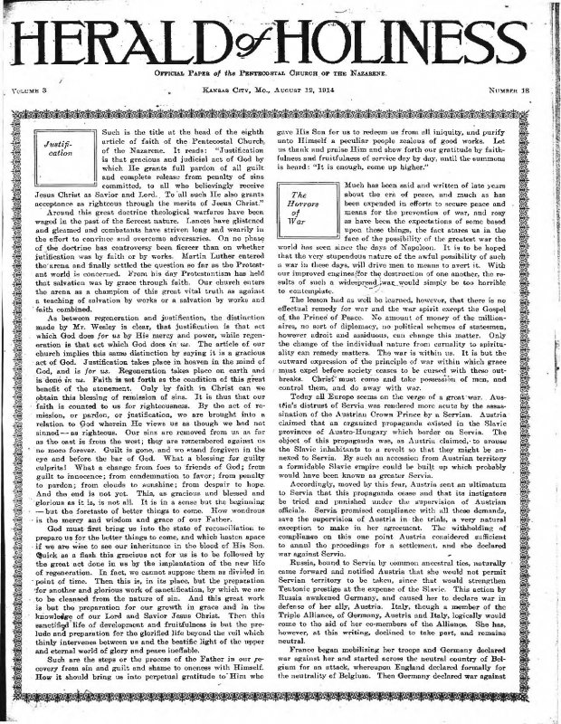 Title Page of Herald of Holiness - August 12, 1914