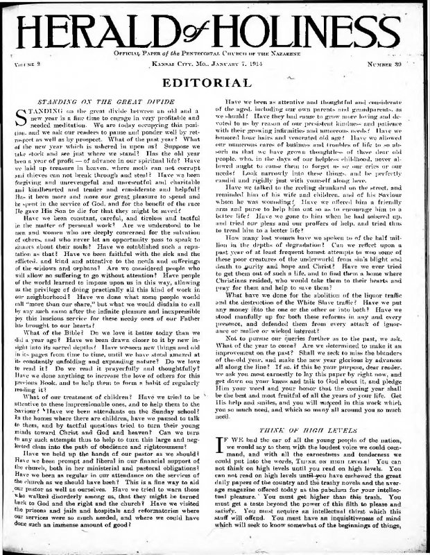 Title Page of Herald of Holiness - January 7, 1914