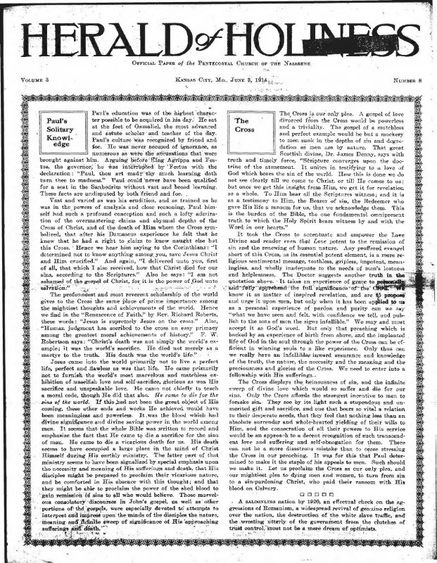 Title Page of Herald of Holiness - June 3, 1914