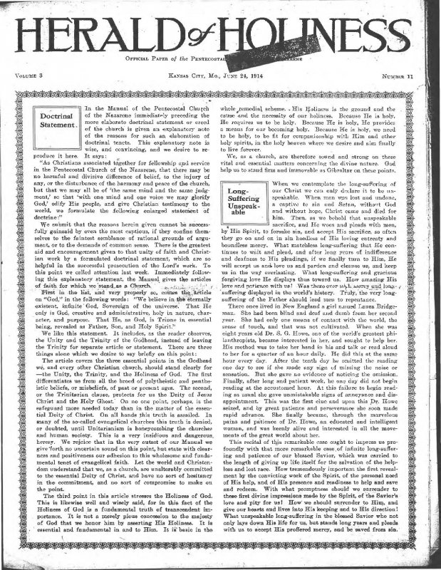 Title Page of Herald of Holiness - June 24, 1914