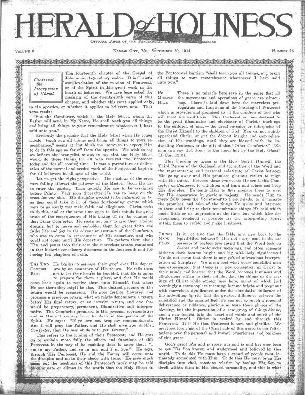 Title Page of Herald of Holiness - September 30, 1916
