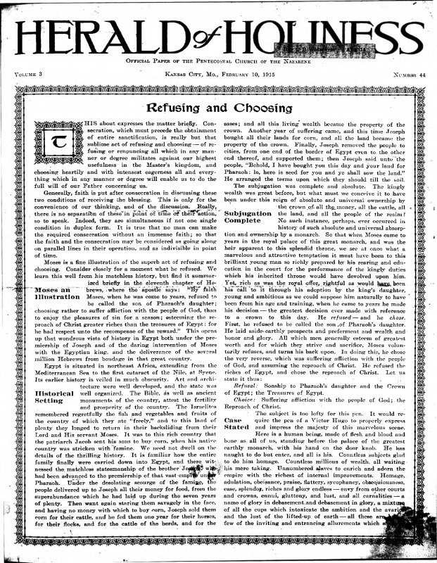 Title Page of Herald of Holiness - February 10, 1915