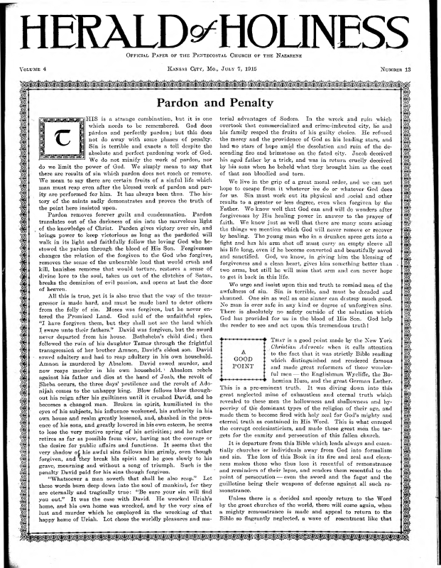 Title Page of Herald of Holiness - July 7, 1915