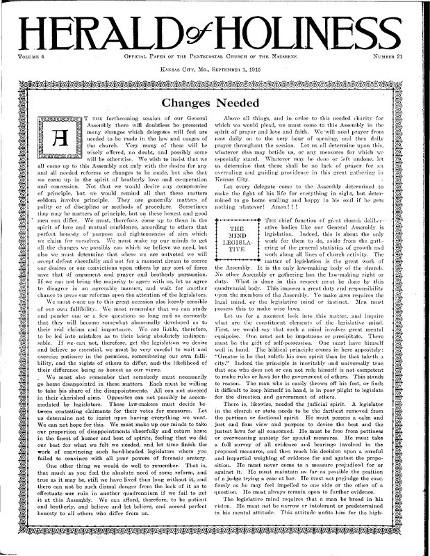 Title Page of Herald of Holiness - September 1, 1915