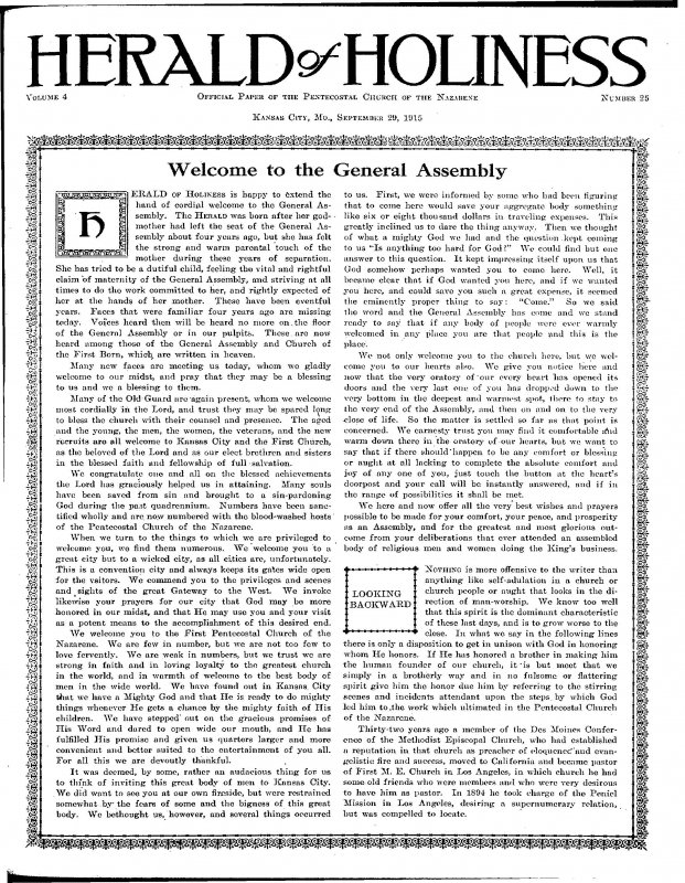 Title Page of Herald of Holiness - September 29, 1915