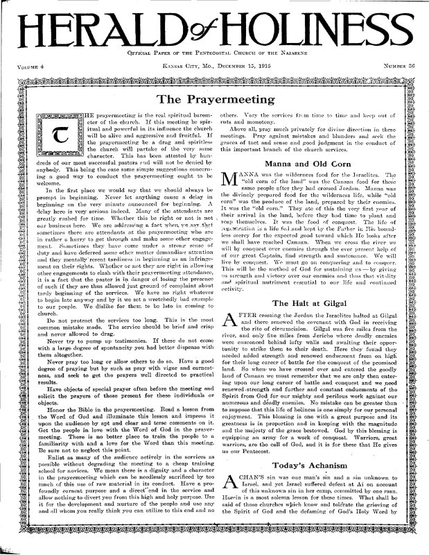 Title Page of Herald of Holiness - December 15, 1915