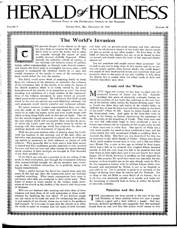 Title Page of Herald of Holiness - December 29, 1915