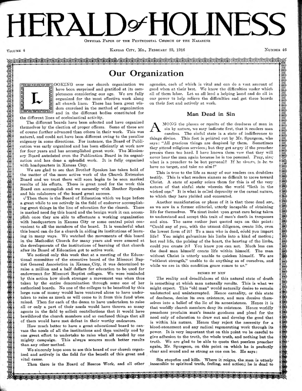 Title Page of Herald of Holiness - February 23, 1916