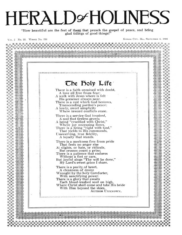 Title Page of Herald of Holiness - September 6, 1916