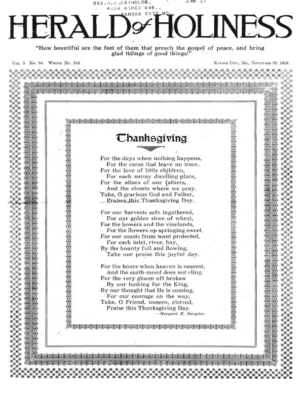 Title Page of Herald of Holiness - November 29, 1916