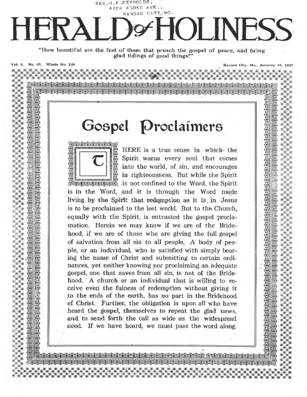 Title Page of Herald of Holiness - January 10, 1917