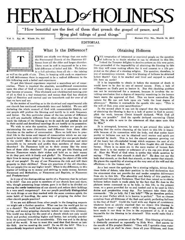 Title Page of Herald of Holiness - March 14, 1917