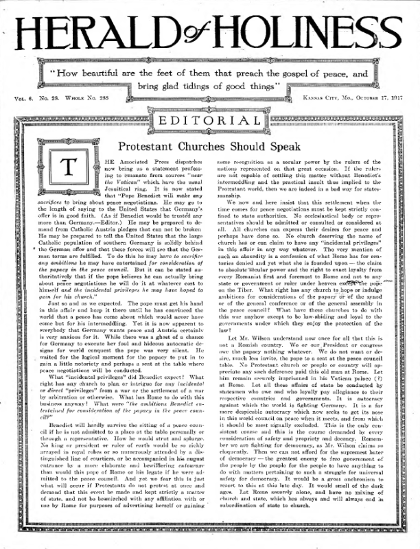 Title Page of Herald of Holiness - October 17, 1917