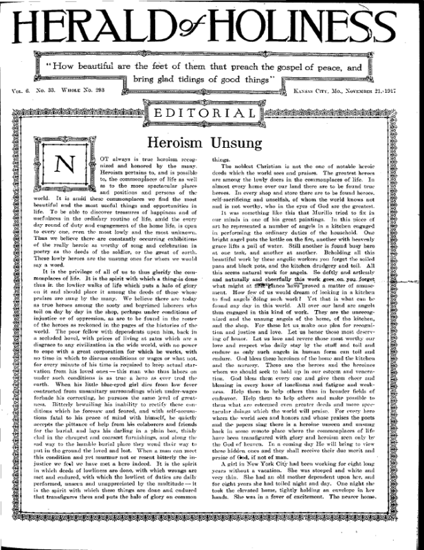 Title Page of Herald of Holiness - November 21, 1917