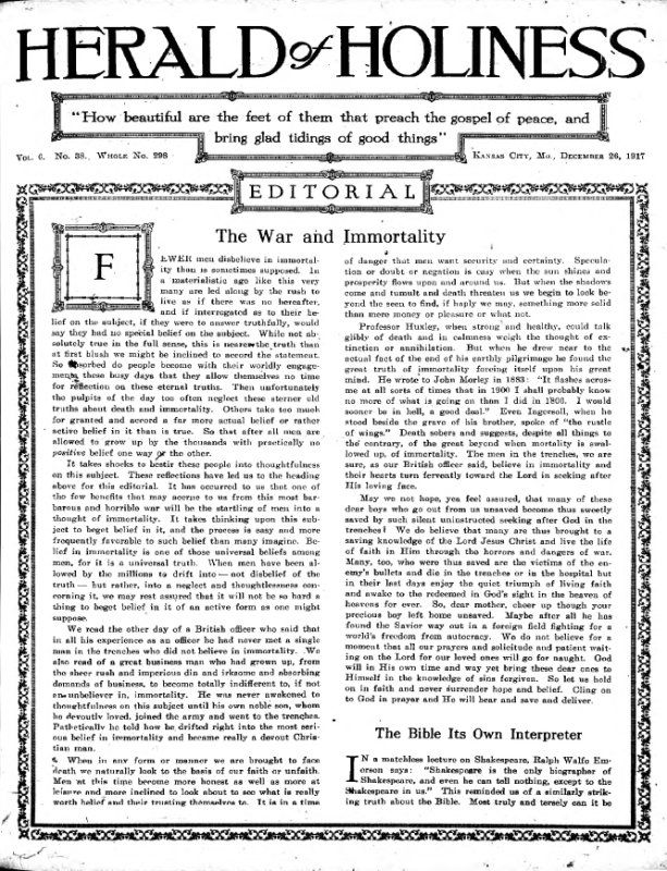 Title Page of Herald of Holiness - December 26, 1917