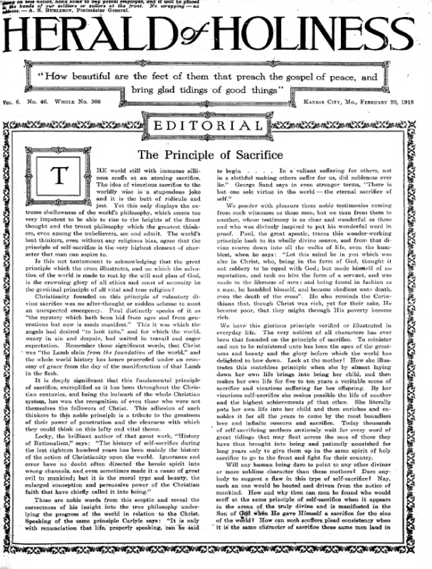 Title Page of Herald of Holiness - February 20, 1918
