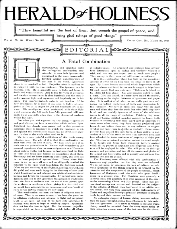 Title Page of Herald of Holiness - March 20, 1918