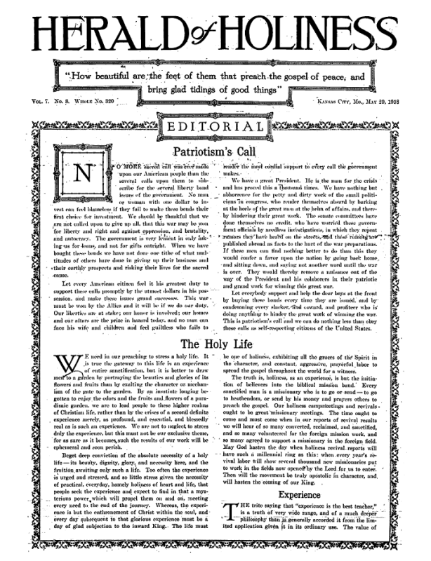 Title Page of Herald of Holiness - May 29, 1918