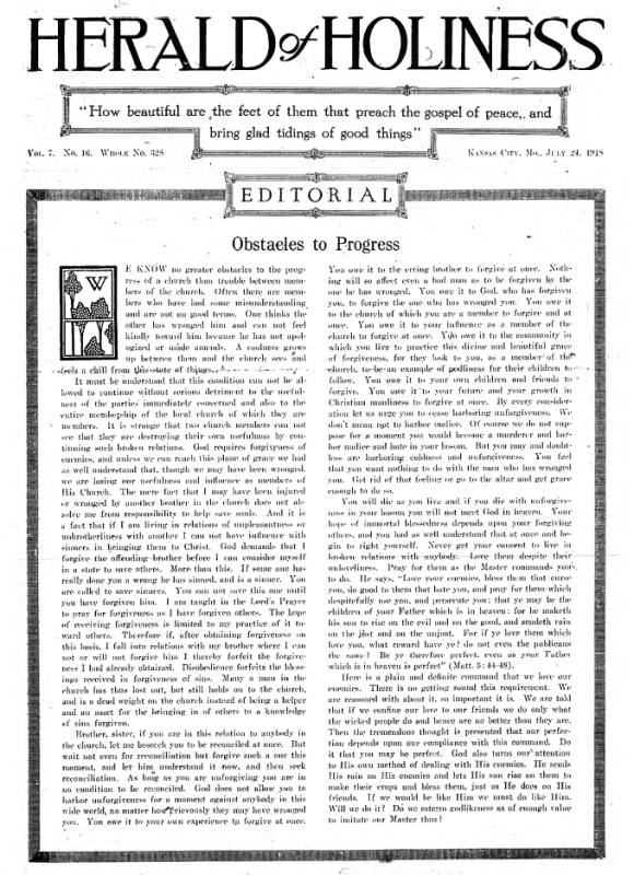 Title Page of Herald of Holiness - July 24, 1918