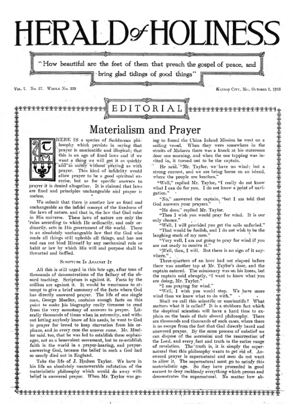 Title Page of Herald of Holiness – October 16, 1918