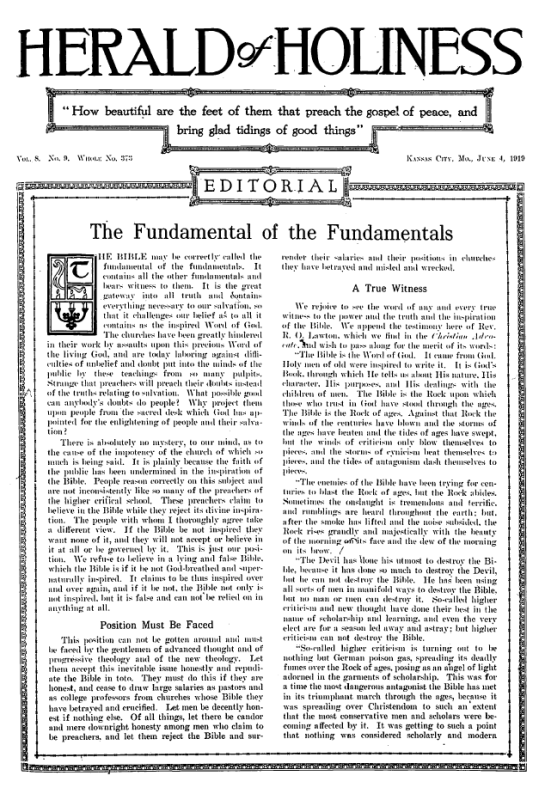 Title Page of Herald of Holiness - June 4, 1919