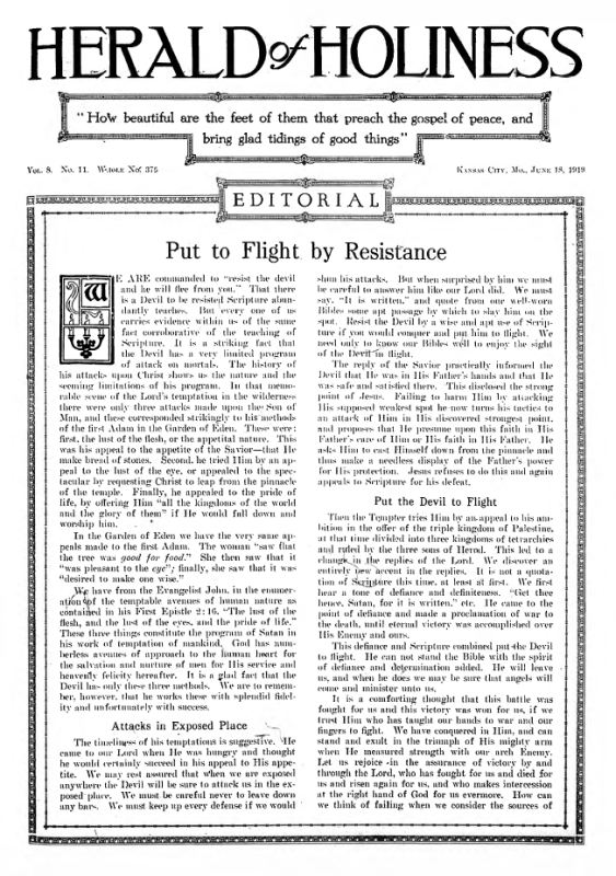 Title Page of Herald of Holiness - June 18, 1919