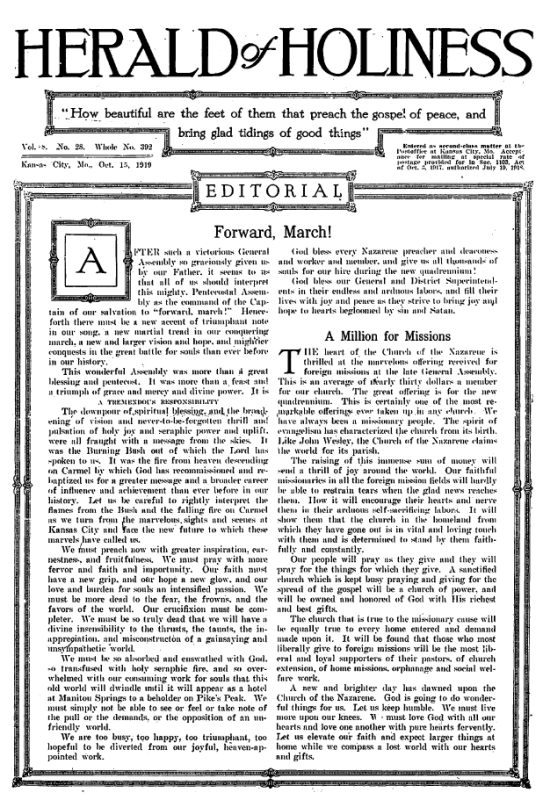 Title Page of Herald of Holiness - October 15, 1919