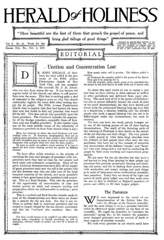 Title Page of Herald of Holiness - November 5, 1919