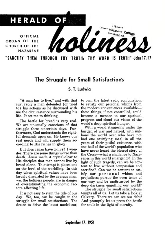 Title Page of Herald of Holiness - September 17, 1951