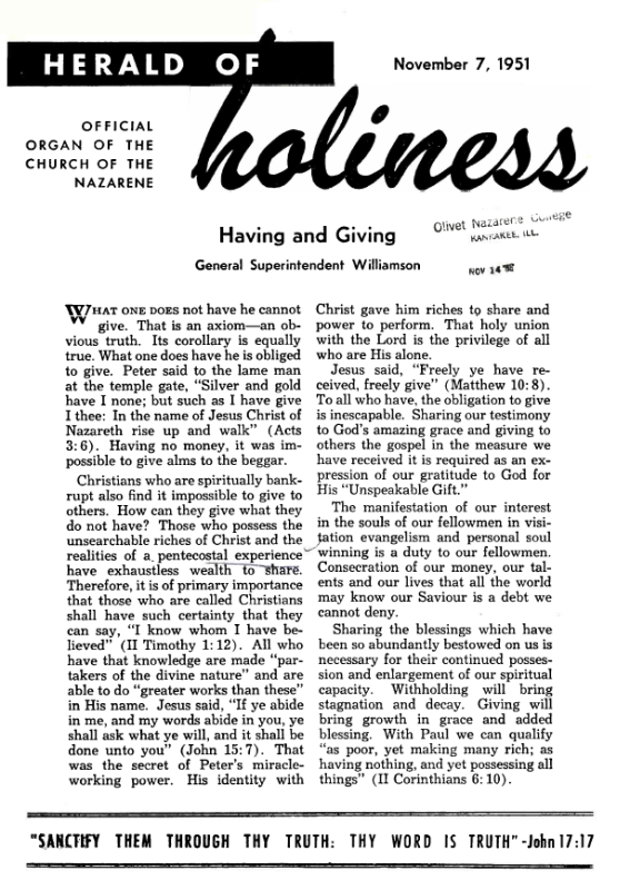Herald of Holiness - November 5, 1951
