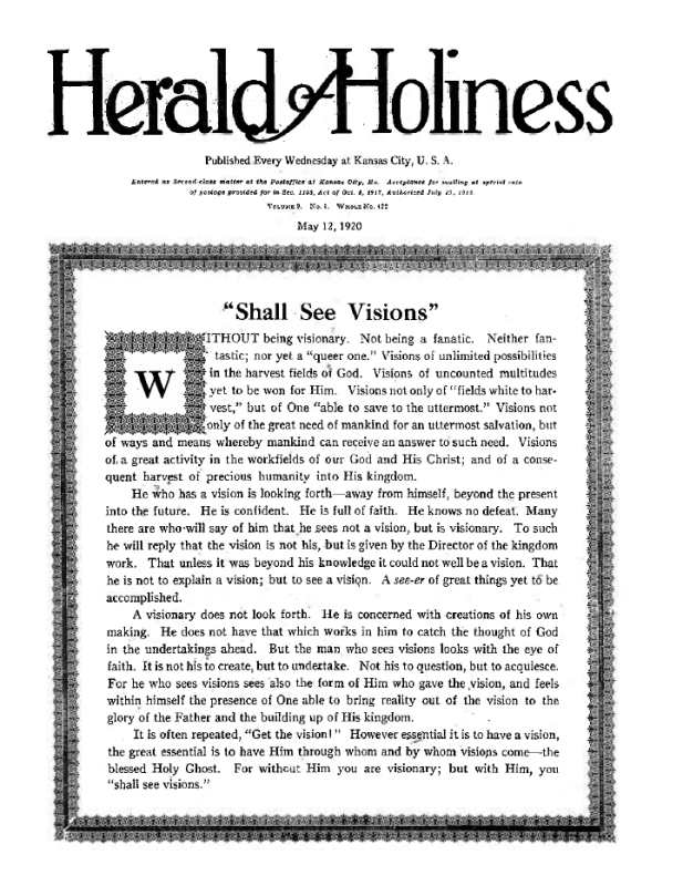 Title Page of Herald of Holiness - May 12, 1920