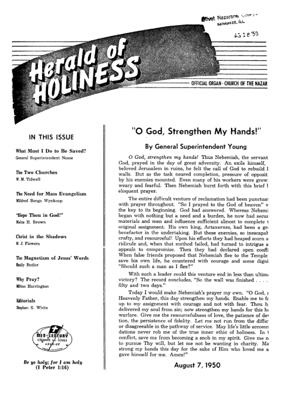 Cover page of Herald of Holiness - August 7, 1950