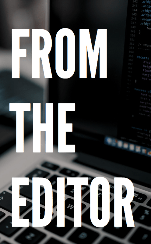 "From the Editor" with a computer in the background