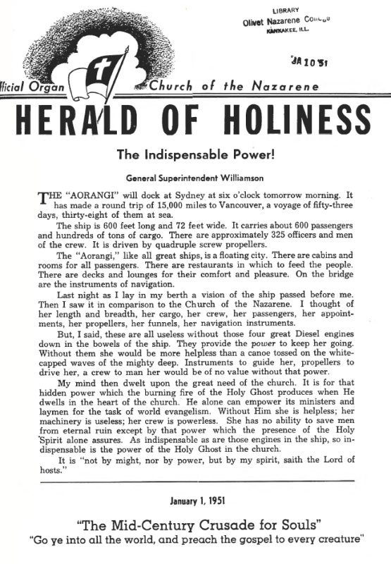 Title Page of Herald of Holiness - January 1, 1951
