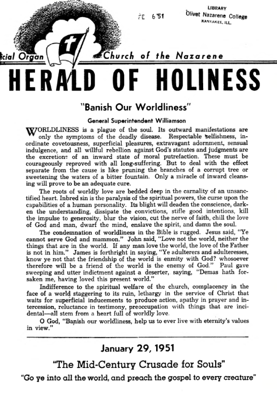 Title Page of Herald of Holiness - January 29, 1951