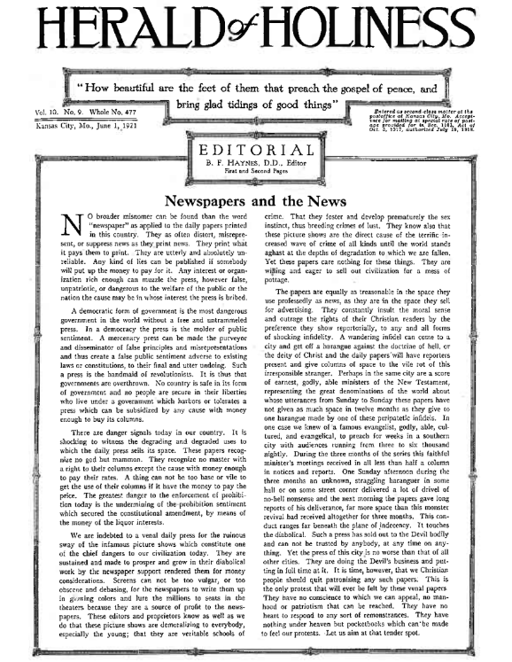 Herald of Holiness - June 1, 1921
