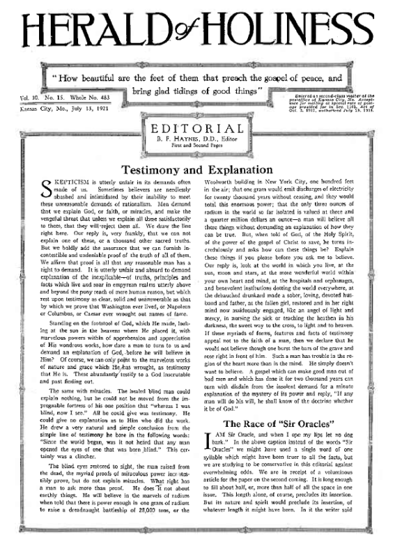 Title Page of Herald of Holiness - July 13, 1921