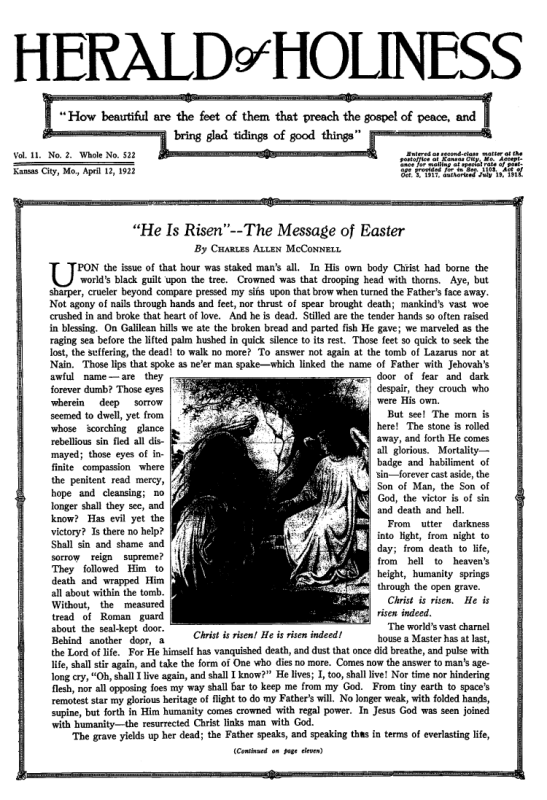 Front page of Herald of Holiness - April 12, 1922