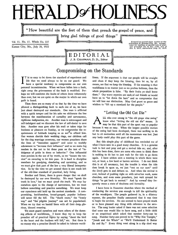 Front page of Herald of Holiness - July 26, 1922
