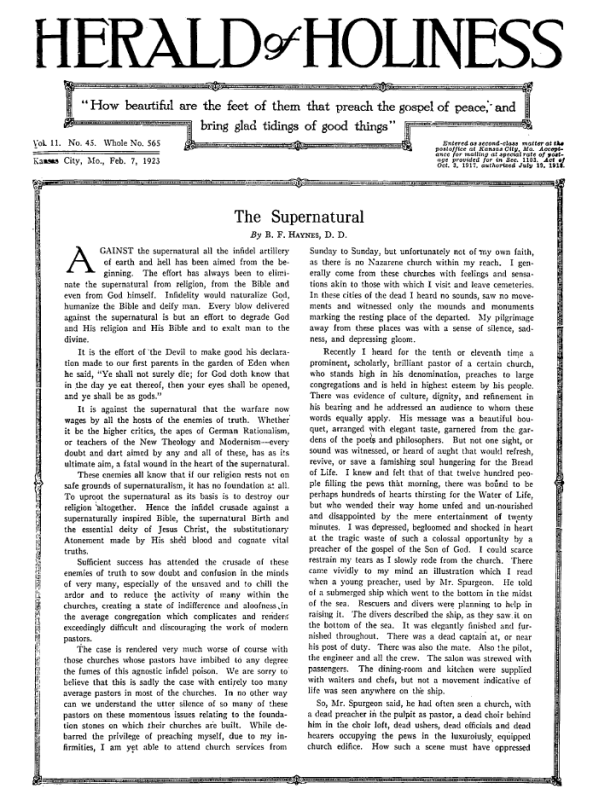 Front page of Herald of Holiness - February 7, 1923