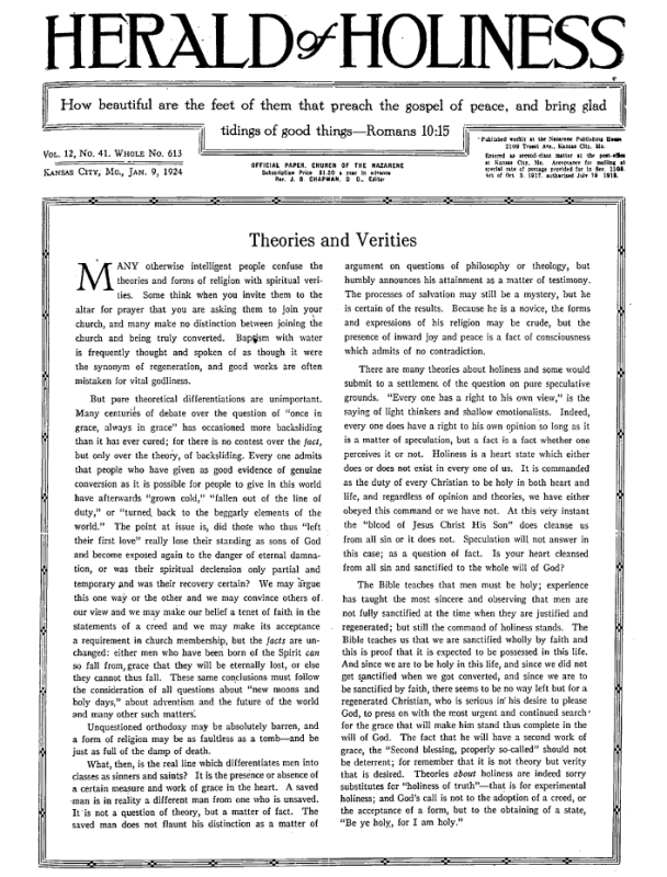 Front page of Herald of Holiness - January 9, 1924