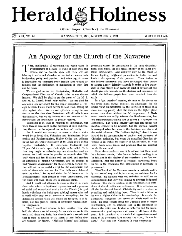 Front page of Herald of Holiness - November 5, 1924