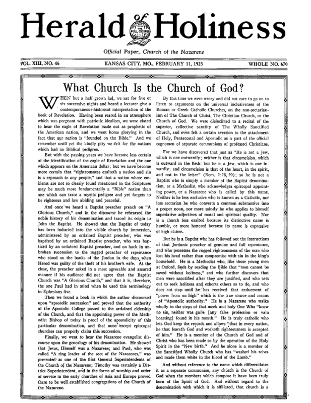 Front page of Herald of Holiness - February 11, 1925